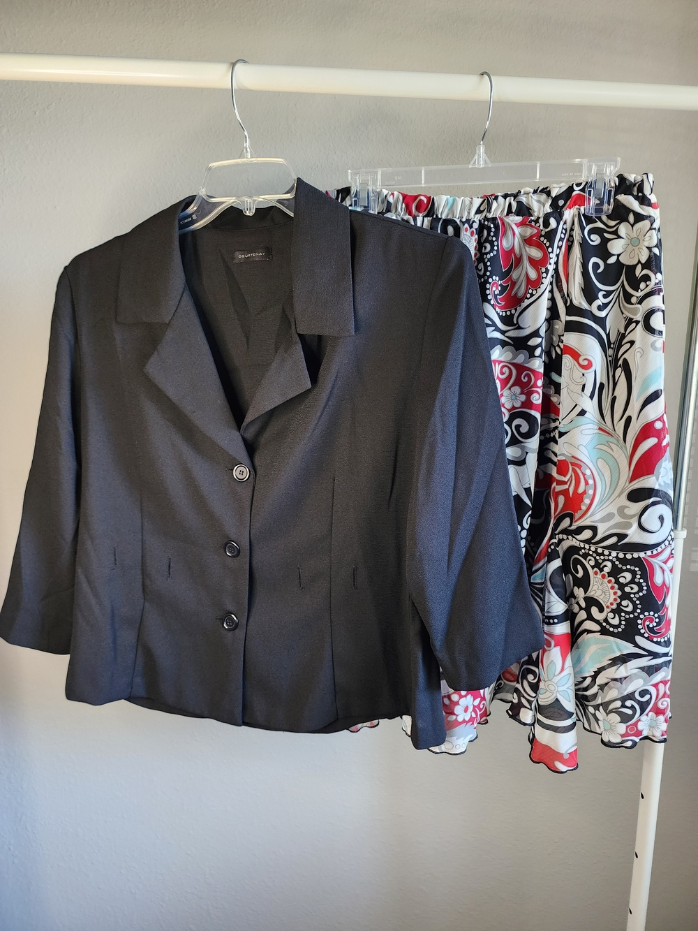 Courtenay Black Cropped Blazer with Patterned Skirt